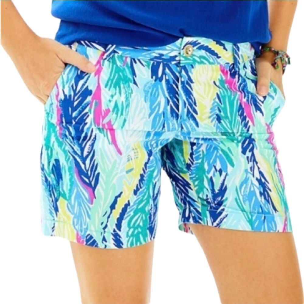 LILLY PULITZER JAYNE STRETCH KNIT 7" INSEAM SHORTS 00 BRIGHT FEATHER  TROPICAL